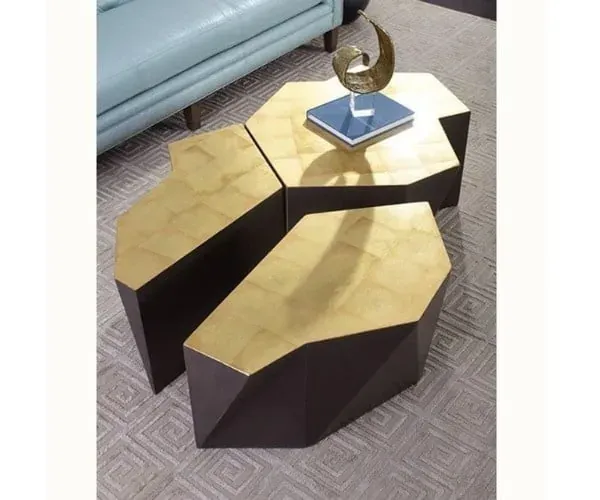 Brass-topped hexagonal nesting tables built to commission