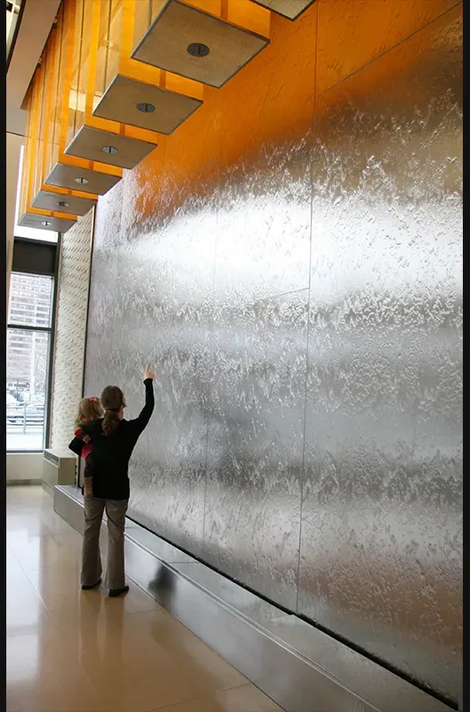 Stainless steel waterwall, continuous sheet of water